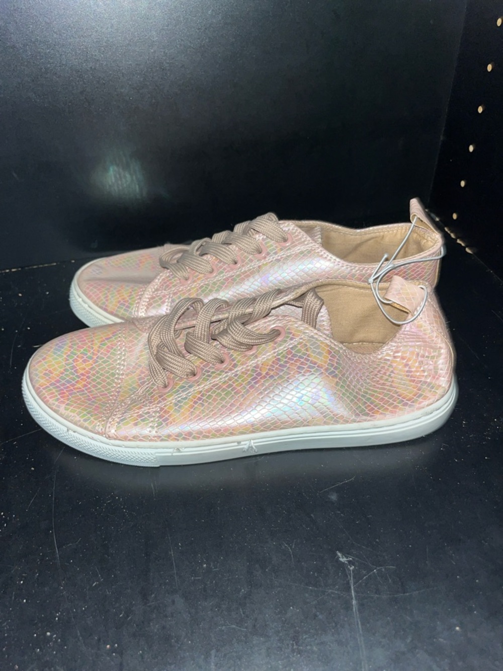 Twisted Iridescent Pink Lace-Up Athletic Sneakers